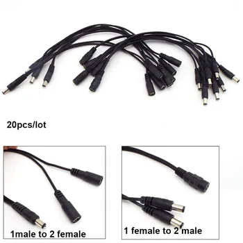 20pcs 2 cesta 1 DC muž žena 2 muži ženy Rozdeľovač Napájacieho konektora Kábel adaptéra 5.5x2.1 Zapojte rozšíriť pás kábel veľkoobchod p1