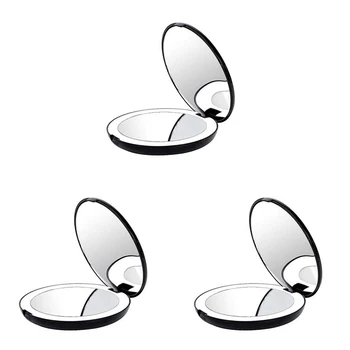 3X Prenosné Skladacie Zrkadlo S LED Svetlo make-up Zrkadlo, 10X lupu, 12 Lampa Perličiek Mini Čierne Zrkadlo
