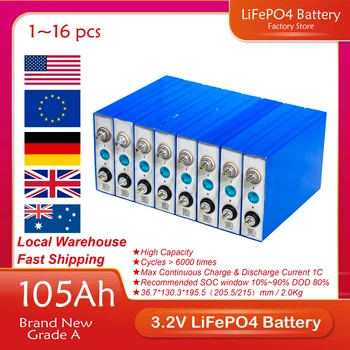 3.2 V 100Ah 105Ah Lifepo4 Batérie 3C Absolutórium na DIY 12V 24V Elektrická RV Golf Auto Vonkajšie 48V Solárna Energia