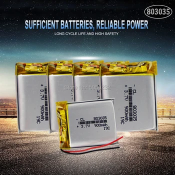 10pc 900mah 3,7 V 803035 Polymer Lithium Nabíjateľná batéria pre GPS, mp3 mp4 mp5 power bank Bluetooth reproduktorov