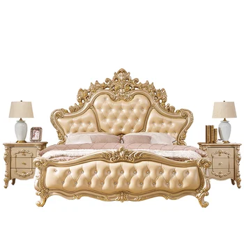 Európsky štýl dvojlôžková spálňa 1.8 m luxusné zlaté princezná luxusná kožená posteľ