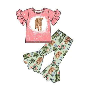 Boutique Dievča Oblečenie Pink S Dlhým Rukávom Vzor Vianočný Stromček Tlač Nohavice, Súpravy, Veľkoobchod
