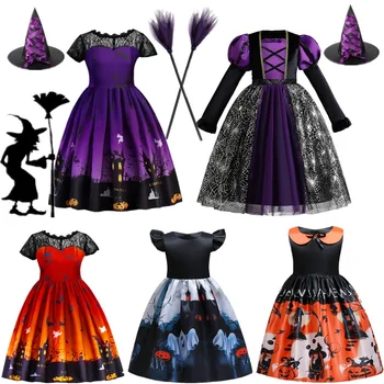 Halloween Kostým pre Dievčatá, Deti, Dlhý Rukáv Tylu Cosplay Čarodejnice Šaty Karneval Party Fancy Dress Up Deti Oblečenie 3-10 Rokov