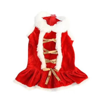 Pet Red Gold Ribbon Vianočné Šaty Darček Zimné Mačiek A Psov, Oblečenie Velvet Teplé Pet Oblečenie