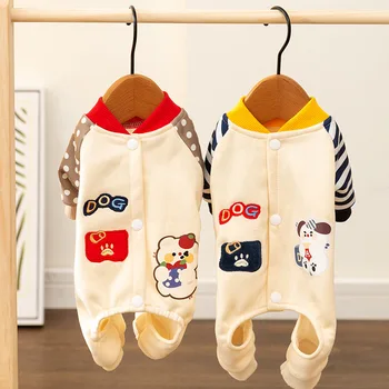 Zimné Nové Psa Kombinézu kórejský Edition Teddy Štyri-Legged Oblečenie Karikatúra Tlače Pet Oblečenie Šteňa a Mačka Teplé Oblečenie