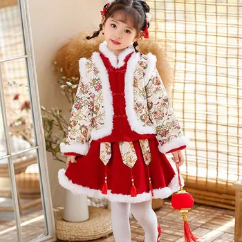 Zimná Prešívaná Hanfu Šaty Deti Kostým Dieťa Detský Karneval Cosplay Kostým Starovekej Čínskej Hanfu Dievčatá Nový Rok Tang Oblek