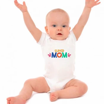 Nové Super Mama Detské Oblečenie Novorodenca Jumpsuit Letné Biele Bavlna Krátky Rukáv Bežné Dovolenku Mäkké Onesies Dieťa Romper