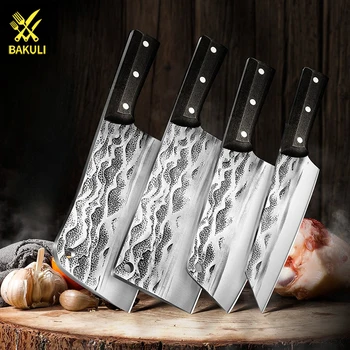 BAKULI Ručne kované kuchynský nôž set. Z nehrdzavejúcej ocele viacúčelový nôž, špecializované na rezanie mäsa a kostí