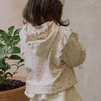 Detské Oblečenie Jeseň Sveter Kabát Dievča je Roztrieštený Kvet s Kapucňou Sveter detské Roztomilý Čipky Dlhý Rukáv Sveter 2023