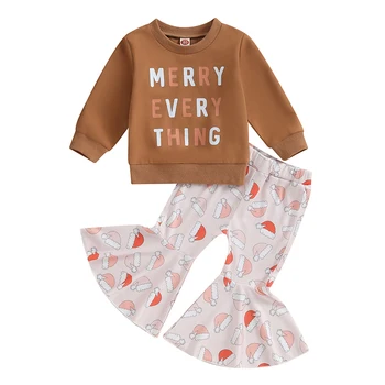 Batoľa Detská Dievča Vianočné Oblečenie S Dlhým Rukávom List Mikina Topy Santa Obličkového Nohavice Nastaviť Spadajú Zimné Oblečenie