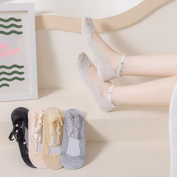 Letné Priedušná S Kapelami Neviditeľné Soild Farbe Imitácie Perál Loď Ponožky Duté Čipky Ponožky Ženy, Ponožky, Papuče Oka