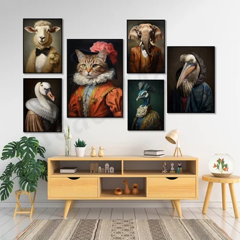 Elegantné ovce, fox, slon, swan, strasbourg, viktoriánskej páva portrét plagát, renesancie mačka plagát, zvieracie hlavy body art,