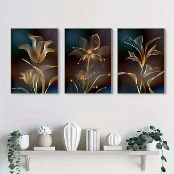 Zlatý Kvet, Listy Maľovanie, Abstraktné Wall Art, Nordic Rastlín, Plagát, Obraz pre Obývacia Izba, Estetické Home D ecor, Plátno Tlačiť