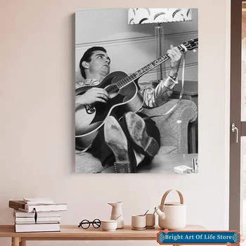 Johnny Cash s gitarou Tlač Fotografií na Plátno, Tlač Plagátu Nástenné Maľby Domova (bez rámu)