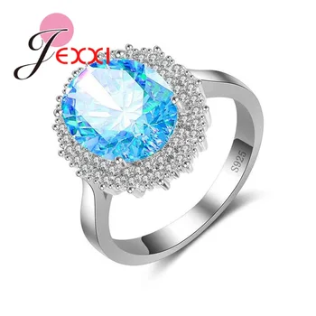 Big Blue Crystal Zirkón Krúžok 925 Sterling Silver Šperky White Crystal Zirkón Najlepšiu Kvalitu Veľkosť Prsteňa 6 7 8 9 10 Šperky