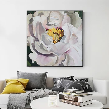 Abstrakt Biely Kvet, Plátno, Maľovanie Nordic Pivonky olejomaľba na Obývacia Izba Vytlačí obrázok Plagátu Darček Domáce Dekorácie