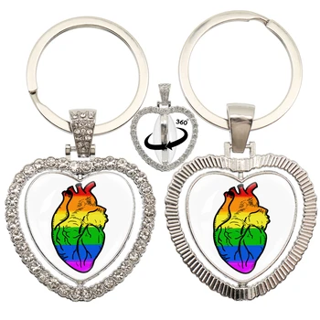 Lgbt Gay Lesbickej Hrdosti Rainbow Auto 360 Stupňové Otáčanie Prívesok V Tvare Srdca S Obojstranné Keychain Taška Na Príslušenstvo Šperky