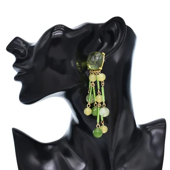 Bohojewelry Uloženie Nových najlepšie-predaj Módnych Dlhý Strapec Visieť Náušnice Zelená Žltá Crystal pre Ženy, Šperky, Doplnky