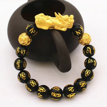 Nové vietnam zlato fortune prenos Náramok Šperky mužov a žien, šesť slov mantra fazuľa achát Náramok