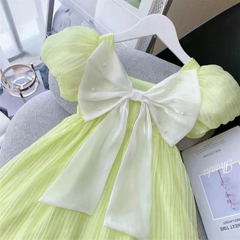 Detské Dievčenské Šaty Letné Zelené Elegantné Princezná Šaty S Bielym Luk Deti Narodeninovej Party Oblečenie 1-9 Rokov