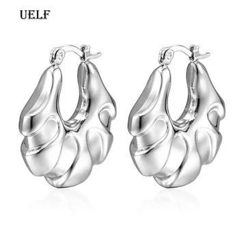 UELF Svetlo Útulný Minimalistický Textúry z Nehrdzavejúcej Ocele Kovové Duté Hoop Huggie Náušnice 18k Zlatom Nepremokavé Šperky Ženy