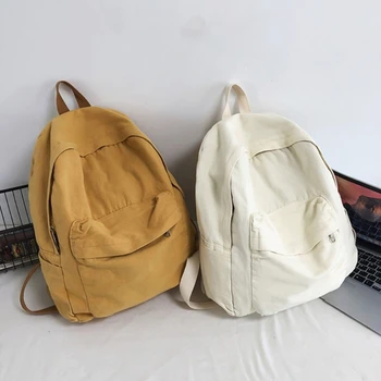 Bežné Plátno Batoh Študent Bookbags Jednoduché Soild Farba Cestovné Daypack Ľahký Batohu Pre Ženy Muži