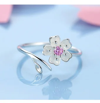 925 Sterling Silver Ring Nastaviteľné Otvorené Kvety Pár Zásnubné Prstene Pre Ženy Snubný Prsteň Strany Jemné Šperky Darček