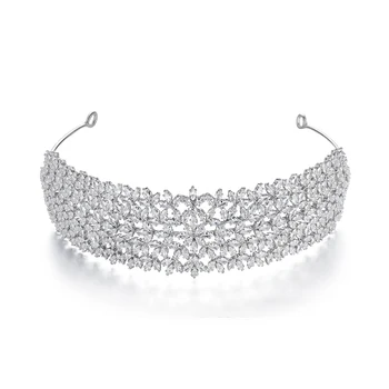 Nový Silver nevesta ručné hlavový most s kryštálmi , zirkónmi dámske šperky,svadobné doplnky do vlasov tiara