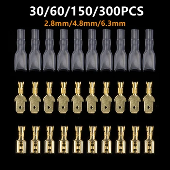 30/60/150/300PCS 2.8 mm/4,8 mm/6,3 mm Muž Žena Rýľ Krimpovacie Terminálu Elektrické Rukáv Drôtu Konektor pre 22-16 AWG 0.5mm2-1.5mm2