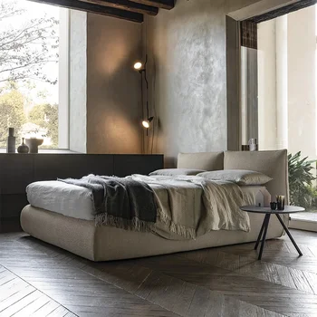 Taliansky jednoduché látkové postele dvojitom svetle luxusná posteľ spálňa tichý posteľ