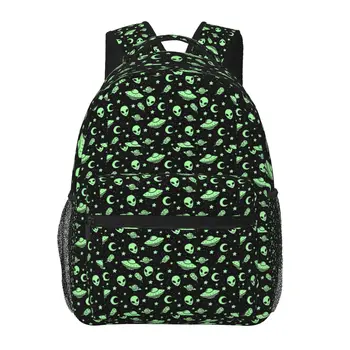 Zelená Cudzinca UFO Mesiac Batoh pre Dievčatá Chlapci Cestovný Batoh Batohy pre Dospievajúcich školské tašky