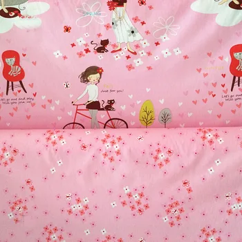 100x160cm Romantické Ružové Pekné Dievčatá a Malé Kvetov Vytlačené Na 100% Bavlnenej Tkaniny Pre KUTILOV, Šitie, Prešívanie Oblečenia Dekorácie