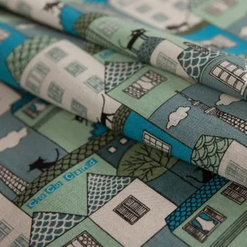 Vytlačené Domy Bavlnená posteľná Bielizeň Textílie podľa meter pre DIY Šitie Domova bavlnená tkanina pre tašky obrus