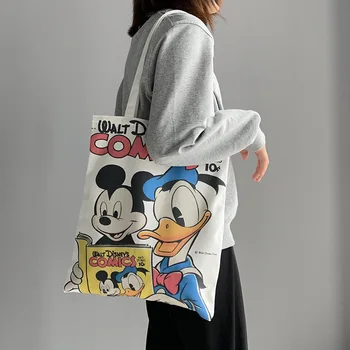 Disney Plátno Taška Ženy, Jedna Taška Cez Rameno Dievča Študent Tote Bag Módne Cartoon Dospievajúce Dievčatá Taška Tlače Mickey Donald Duck Tašky