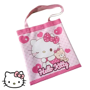 Sanrio Hello Kitty Ženy Plátno Taška Cez Rameno Roztomilý Kreslený Tlač Kabelka Skladovanie Veľkú Kapacitu Nákupní Taška Dámy Tote Bag
