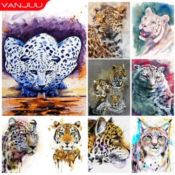 Akvarel Zvieratá Diamond Mozaiky Maľovanie Leoparda, Tigra Plný Diamond Mozaiky DIY Cross Stitch Súpravy Abstraktný Obraz Domova