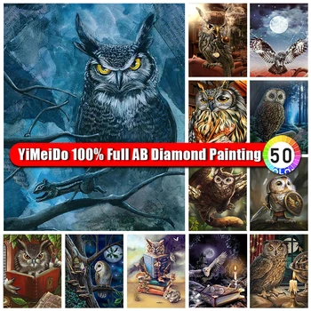 YIMEIDO Zvierat Owl Full AB Diamond Maľovanie 100% Square/Round-Diamond Výšivky Kúzlo Kniha Ručné DIY Mozaiky Domova Dary