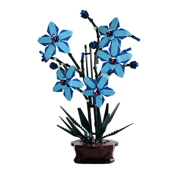 Modrá Cymbidium Kvet Bonsai MOC Črepníkové Rastliny Stavebné Bloky Nápady Ornament Tehly Hračka Narodeniny Darček pre Deti, Dievčatá
