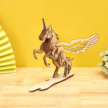 Unicorn Lietajúci Kôň 3D Drevené Puzzle Budovy Model Hračka Office Desktop Cartoon Zvierat Woodcraft Construction Kit Chlapec Dievča Darček