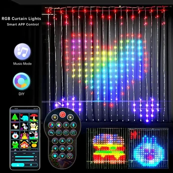 Smart LED RGB Opony String Svetlá Bluetooth APP Control Vianočné Rozprávky Svetelné Girlandy DIY Obraz Displeja Svadobné Party Decor