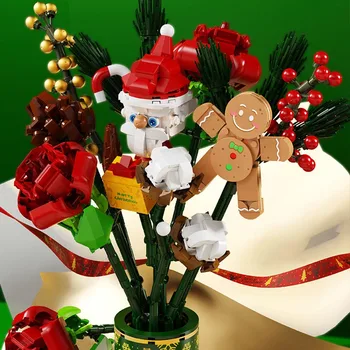 882pcs Hudby Santa Claus stavebným Kvetinové Kytice DIY Tvorivé Perník Muž Tehly Hračky Pre Deti Vianočný Darček Deti