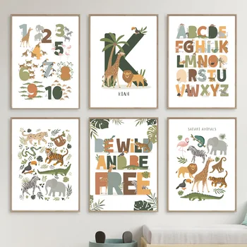 Žirafa, Lev Abeceda Jungle Zvierat Škôlky Nordic Plagáty Vytlačí Na Stenu Umelecké Plátno Maľovať Obrázky Baby Detská Izba Decor