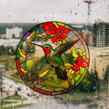 Retro Farebné Znečistený Kolibrík Kvet Nálepky Vymeniteľné okenného Skla Film Anti-kolízie Elektrostatické Dekor