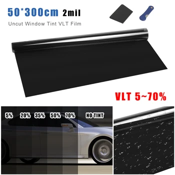 50*300 Black Auto Window Film 5%/20%/35%/50%/70% VLT Okno Tónovanie Skla Tieňovanie Nálepky Lete UV Protector Auto Príslušenstvo