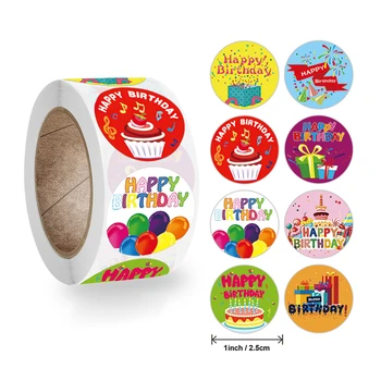 LBSISI Život 500pcs/Roll Balóny Happy Birthday Šišku Nálepku 8 Štýl Obrázok Svadobnú Tortu Dekorácie, Nálepky na kancelárske potreby