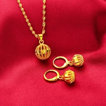 Duté Okrúhle Lopta v Tvare Ženy Prívesok Náušnice Nastaviť 18k Žlté Zlato Plný Módy Lady Šperky Set Darček