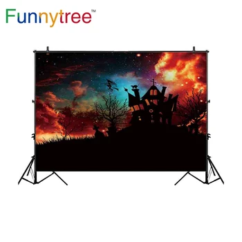Funnytree kulisu pre fotografické štúdio Halloween farebné hviezdne nebo hrad cartoon deti profesionálne pozadie photocall