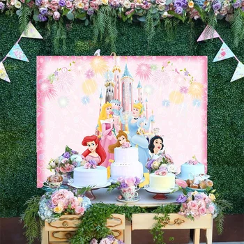 Cartoon Disney Princezná Kráska A Zviera Belle Snehulienka, Popoluška Ohňostroj Hrad Pozadie Narodeninovej Party Pozadí