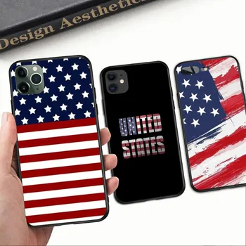 Vlajku USA Amerike Telefón puzdro pre iPhone 14 13 12 11 XS X 8 7 6 Plus Mini Pro Max SE 2022 jemný Čierny Kryt Telefónu