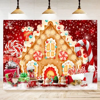 Fotografie Pozadie Lízatko Cukroví Gingerbread House Vianočné Zimné Veselé Vianoce Sneh Scény Na Pozadí Santa Dekorácie Banner